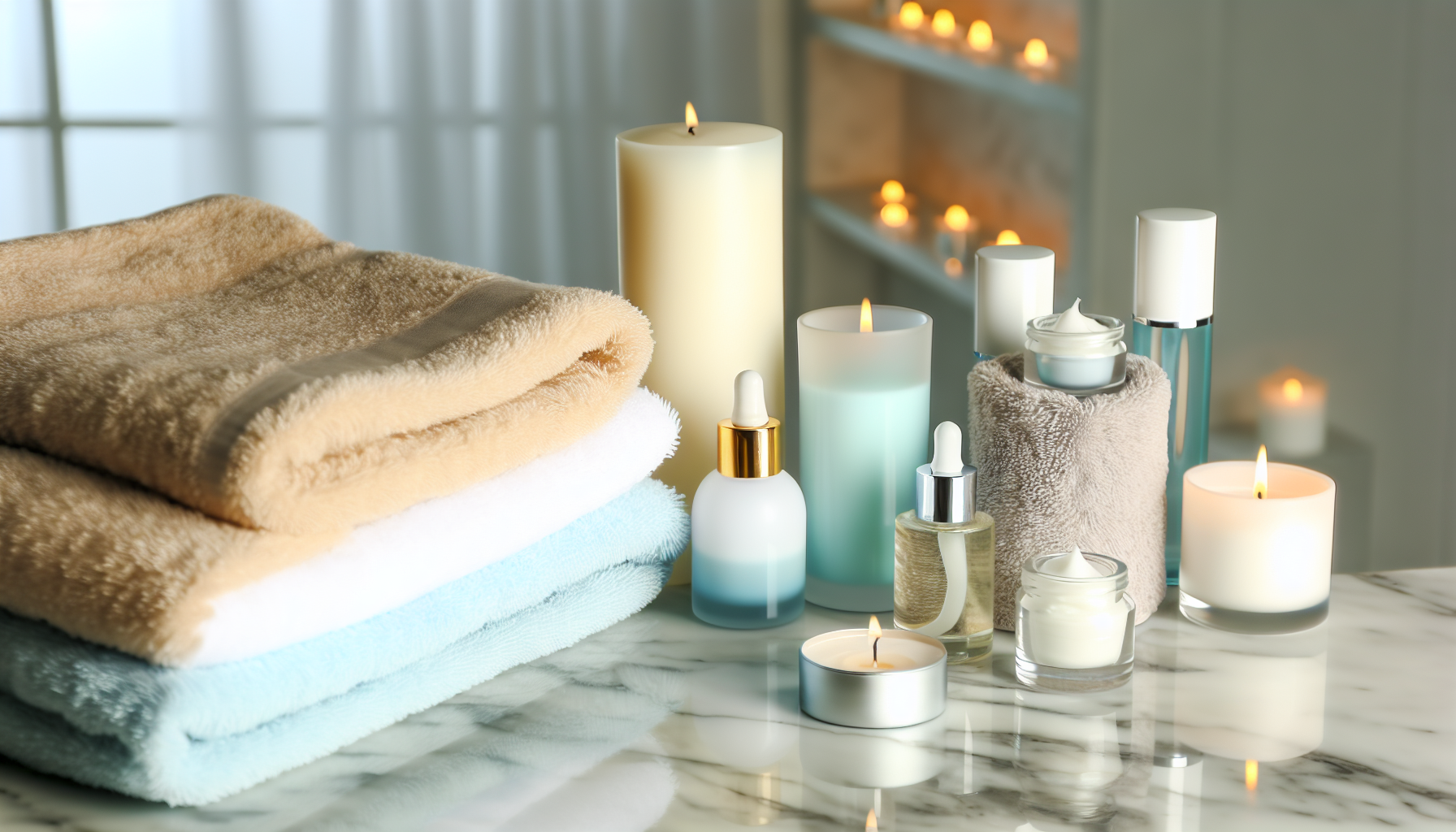 Flauschige Handtücher und hochwertige Pflegeprodukte schaffen die perfekte Atmosphäre für Ihr Wellness für Zuhause.