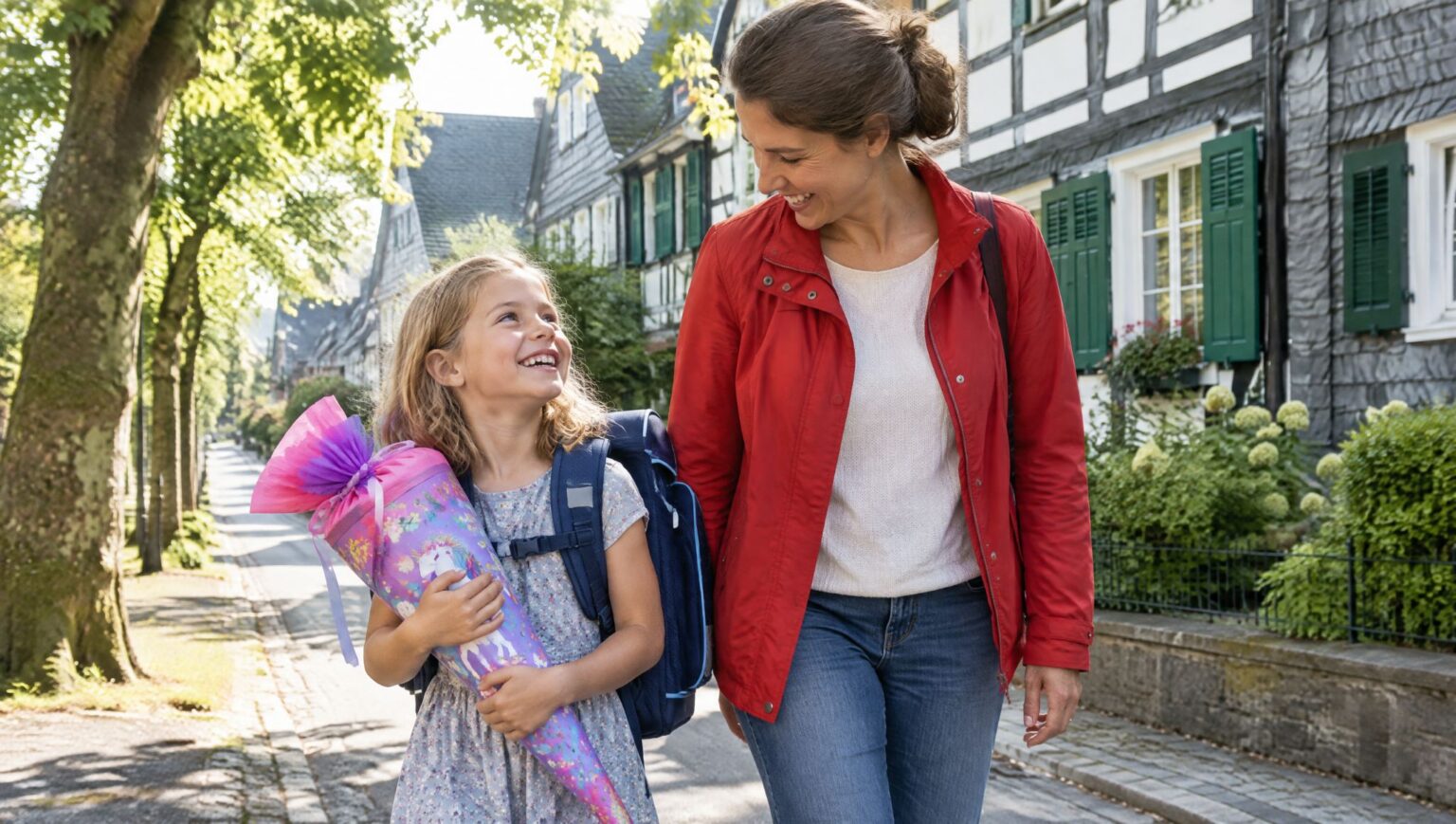 Kind mit Schultüte am ersten Schultag in Bergisch Gladbach
